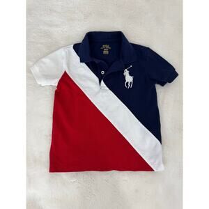 Ralph Lauren Boys 2T Colorblock Polo Shirt Red White Navy